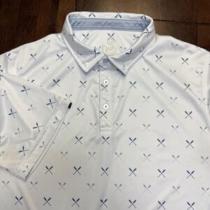 Swannies Golf Polo Shirt Mens Large White Blue Crossed Oar AOP Performance Yacht